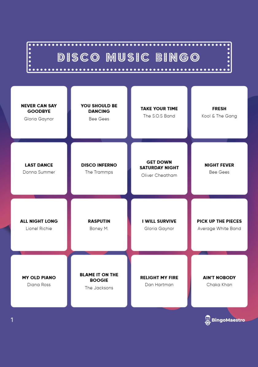 Muziekbingo kaart