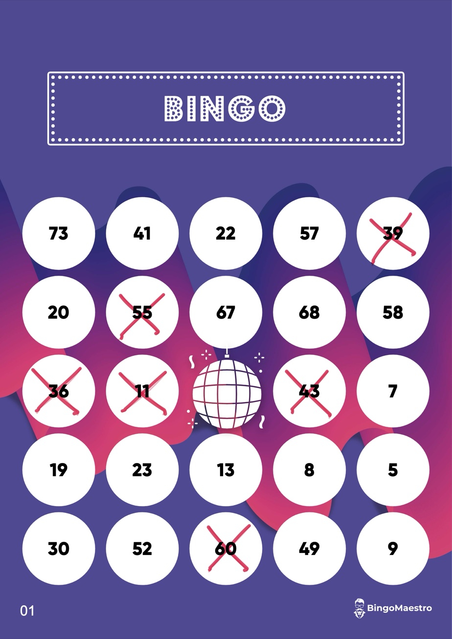 Gespeelde bingokaart met zes kruisjes